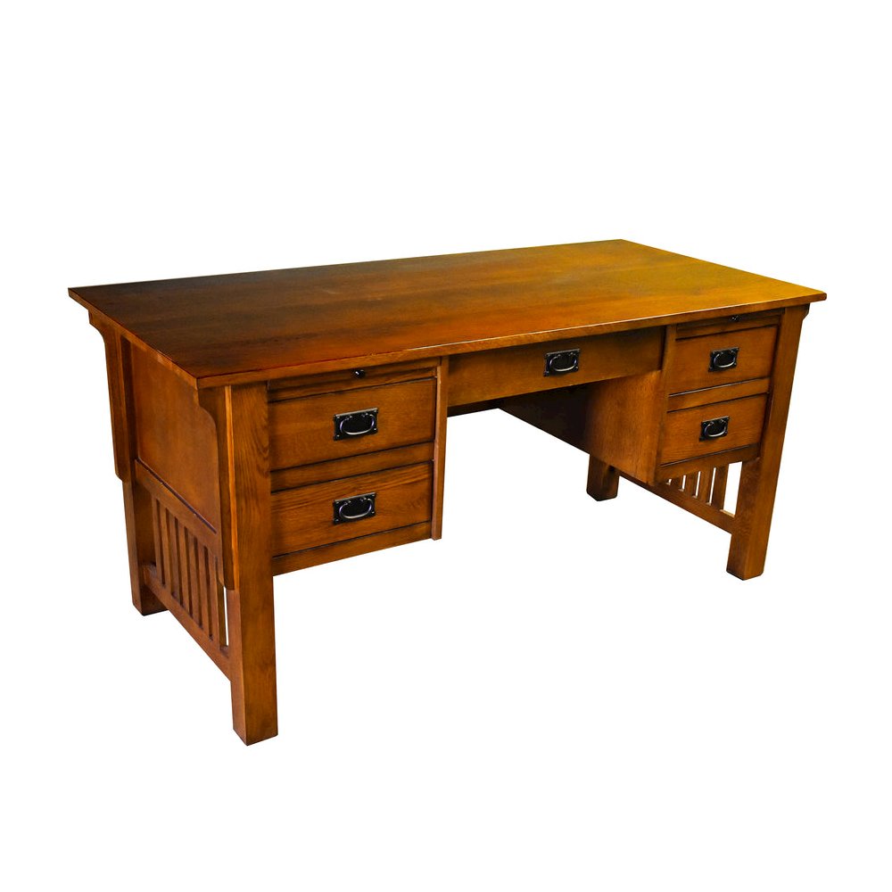 Mission Quarter Sawn Oak 5 Drawer Desk - Michael's Cherry. Picture 1
