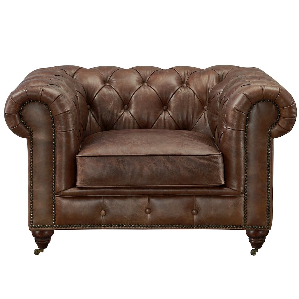 Century Chesterfield Arm Chair - Dark Brown Leather. Picture 2