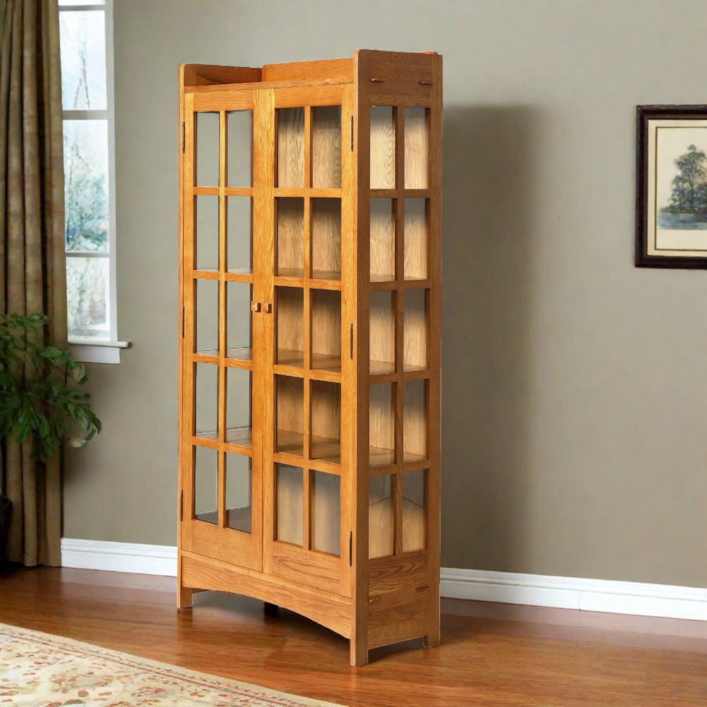 Mission Oak Display China Cabinet / Bookcase - Michael's Cherry - 39"W. Picture 2