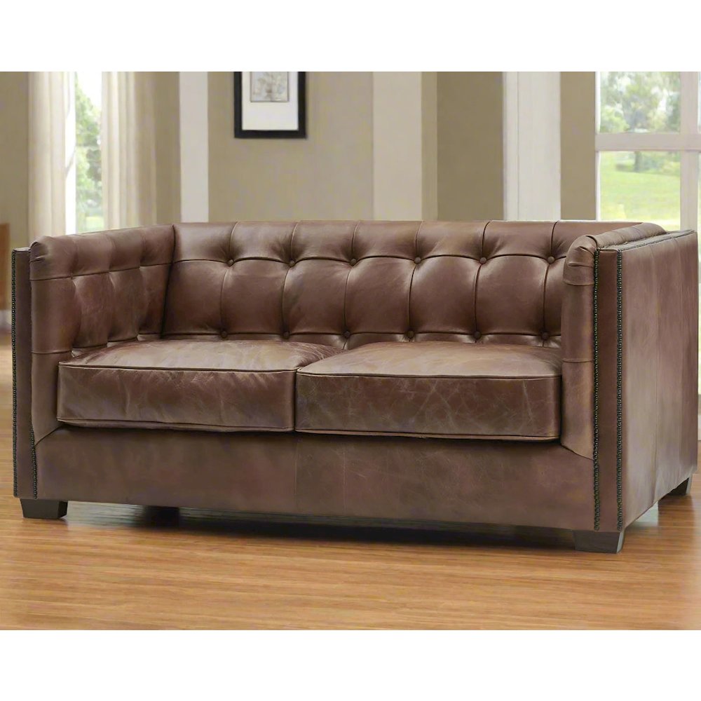 Tuxedo Leather Love Seat - Bark Brown. Picture 3