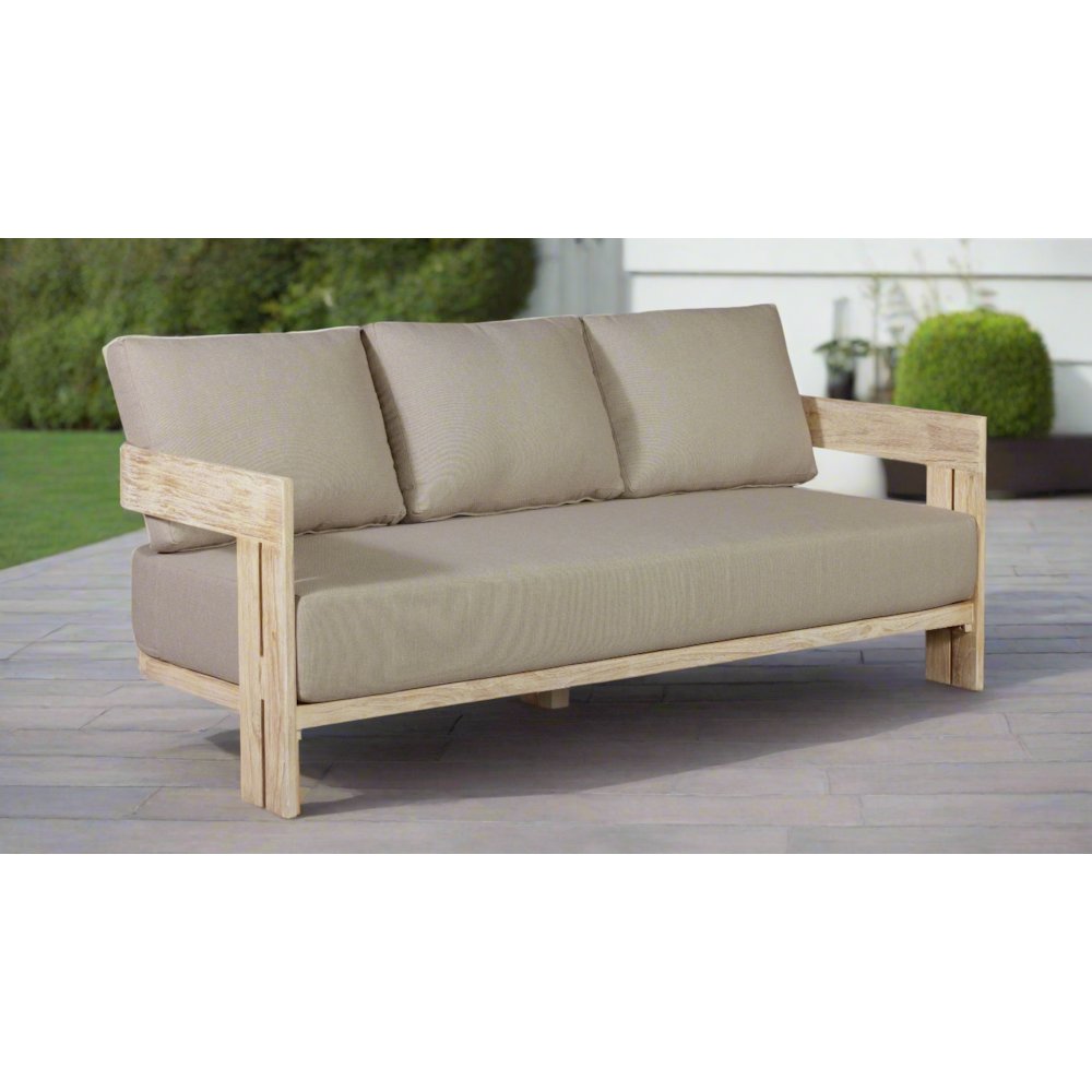 Paradiso Teak Wood Natural Look Sofa - Gray Fabric. Picture 2
