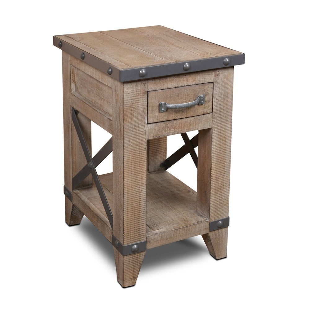 Larson Solid Pine Wood 1 Drawer Side Table - Grey. Picture 1