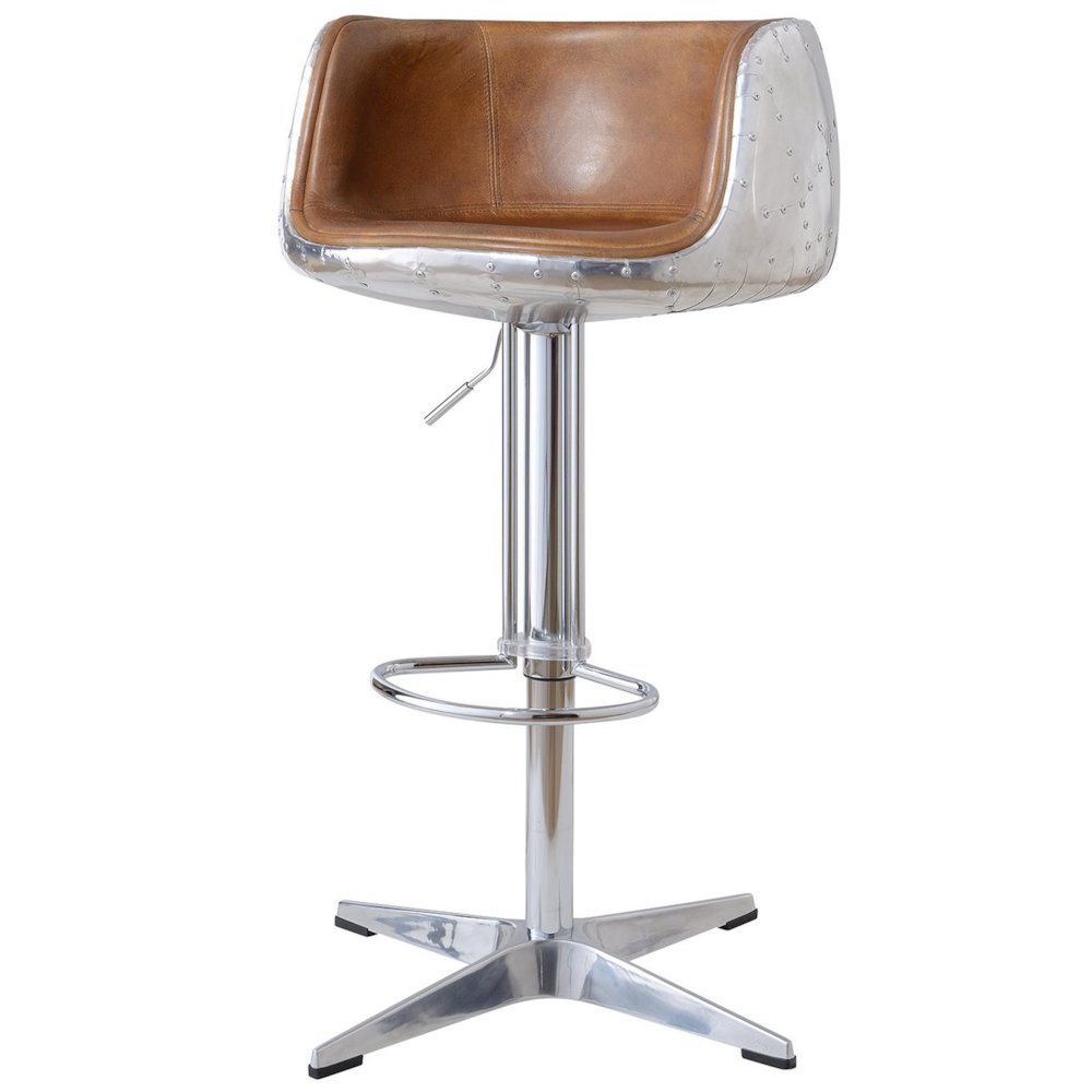 Aviator Adjustable Height Bar Stool - Leather & Metal. Picture 2