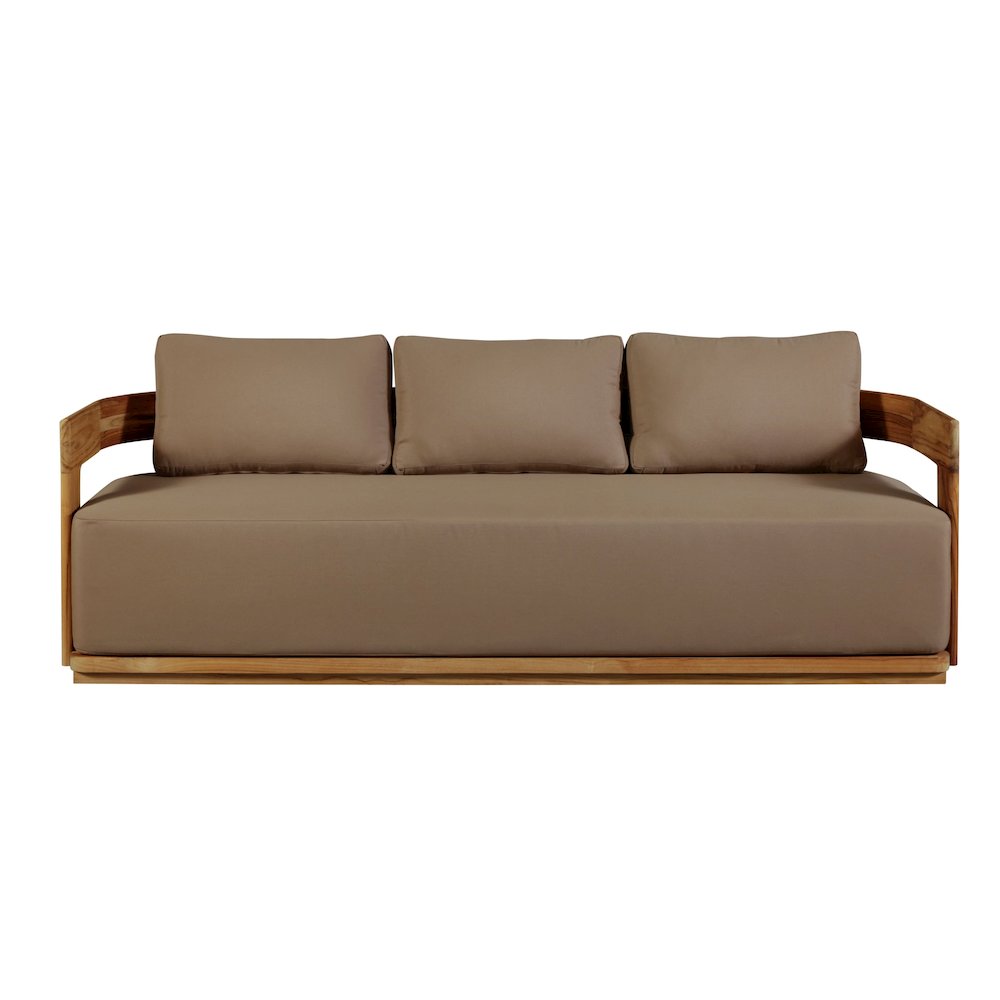Eclipse Outdoor Solid Teak Wood Sofa - Light Brown Fabric. Picture 3