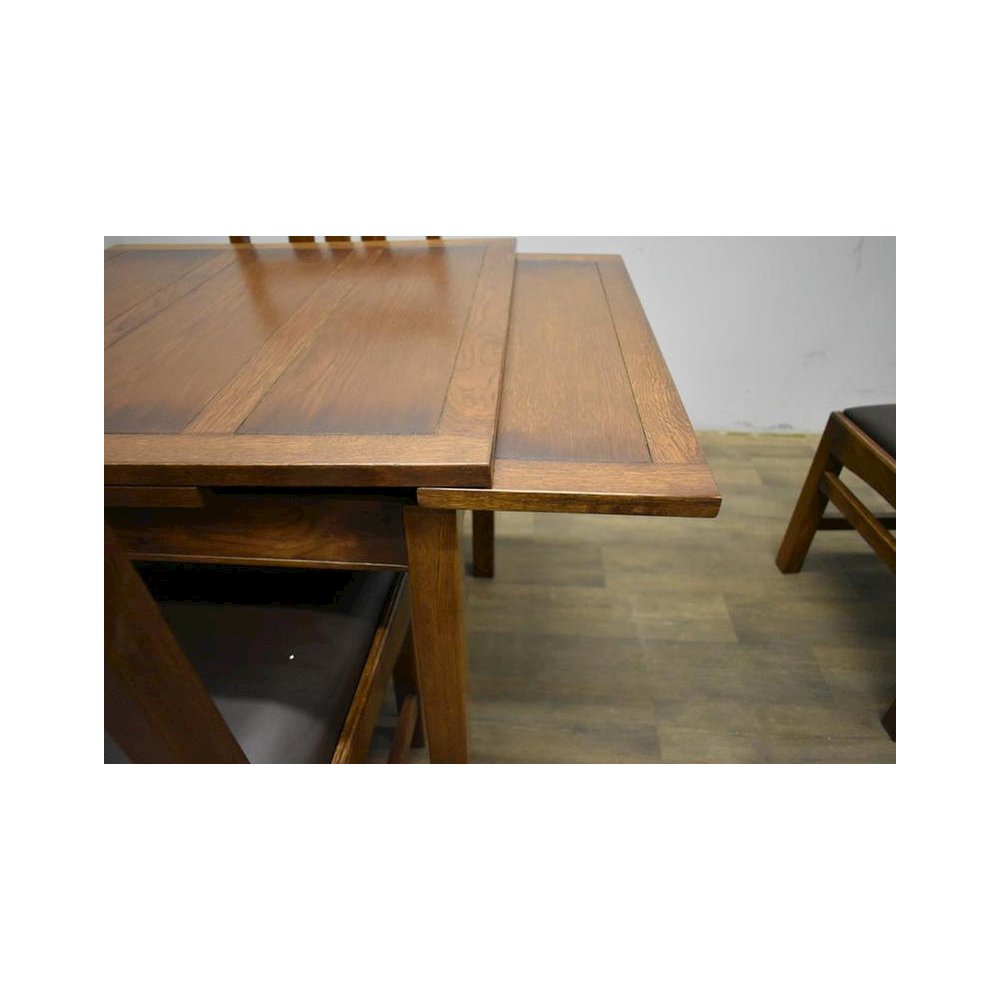 Mission Oak Kitchen Table With 2 Leaves And 4 Oak Dining Chairs - Dark Brown. Picture 3