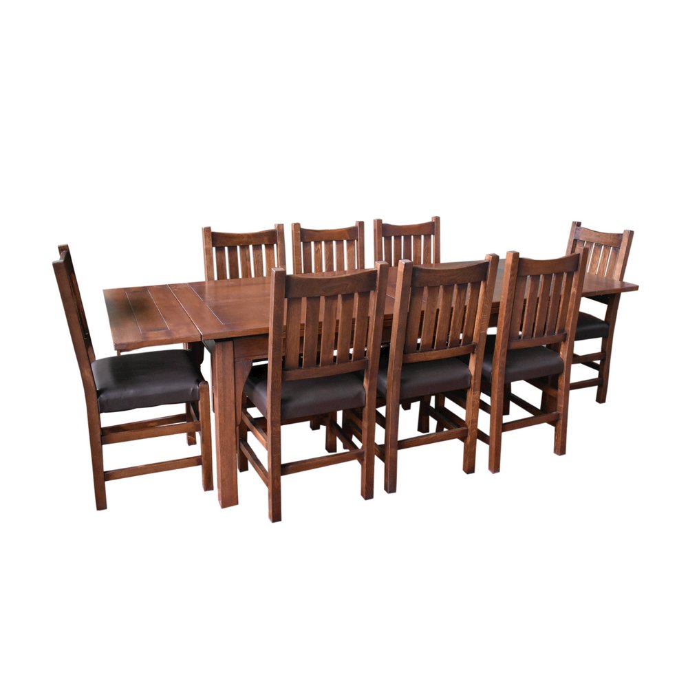Mission Style Oak Stow Leaf Dining Table - Walnut. Picture 2