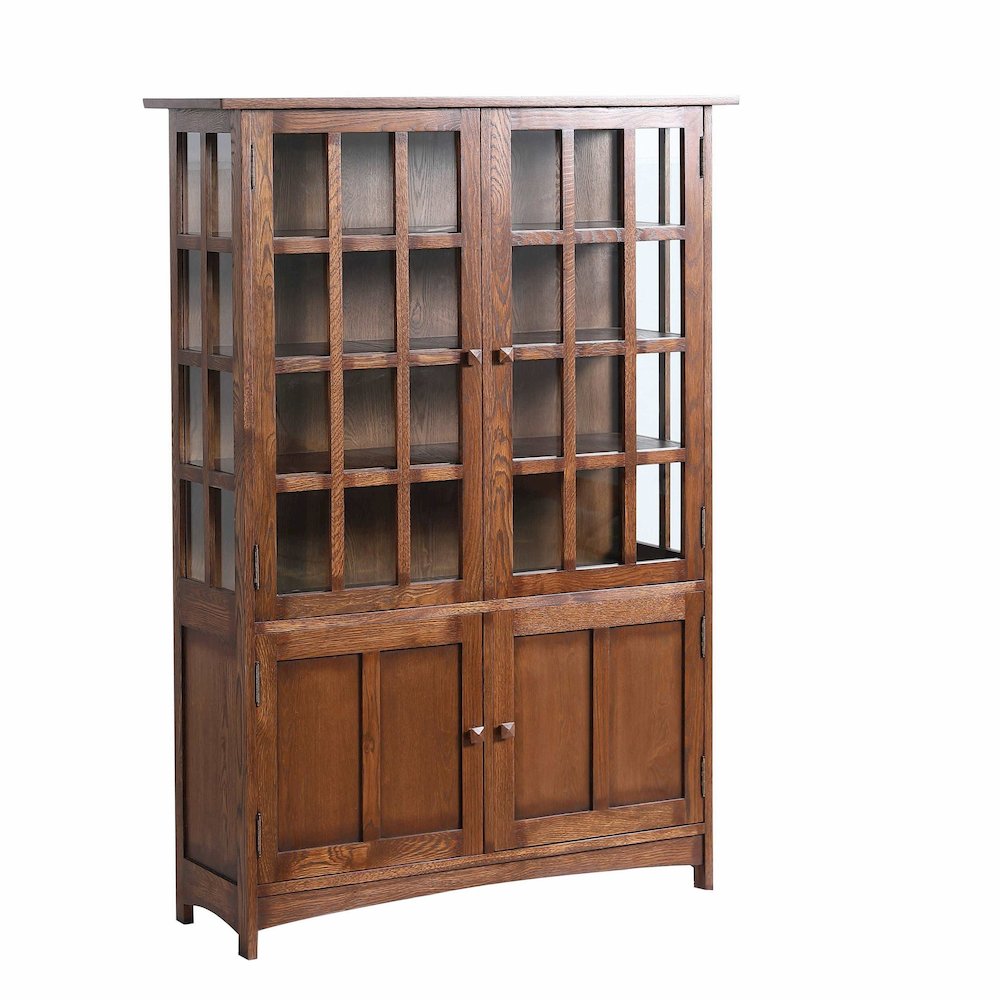 Mission Oak 4 Door Display China Cabinet - Walnut - 49"W. Picture 1