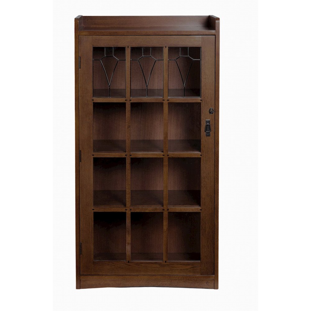 Mission Leaded Glass Bookcase with Lock & Key - Walnut. Picture 2