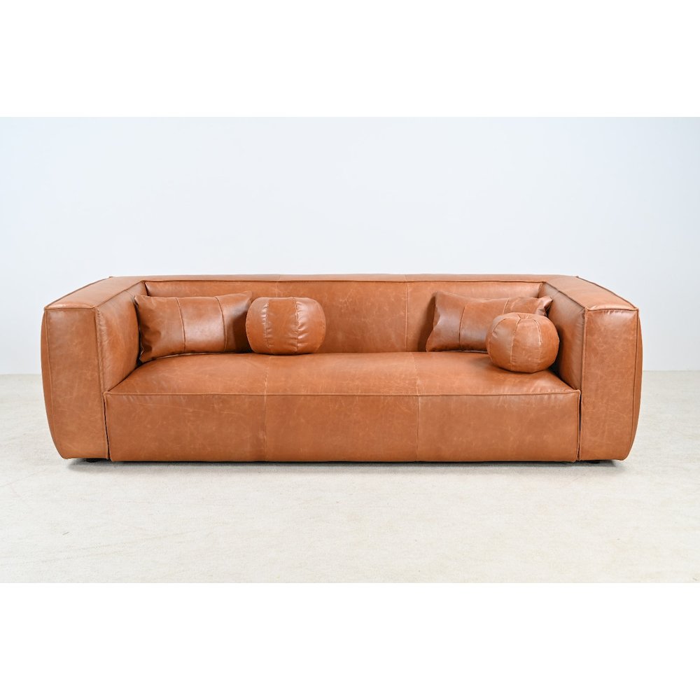 Genavive Top Grain Leather Sofa - Tan. Picture 2