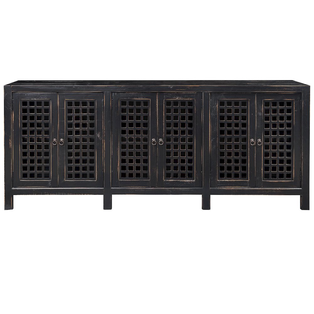 Asbury 6 Door Antiqued Black Sideboard - 88". Picture 1