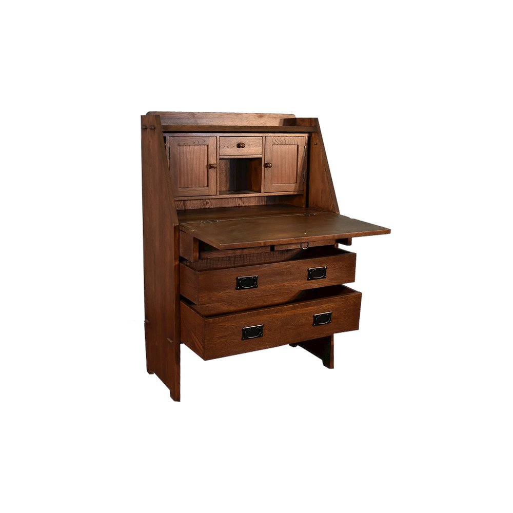 Arts And Crafts Mission Solid Oak Secretary Desk - Dark Brown. Picture 2