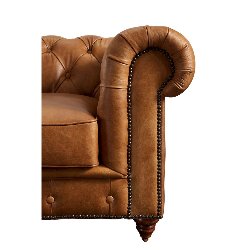 Century Chesterfield Love Seat - Light Brown Leather. Picture 4