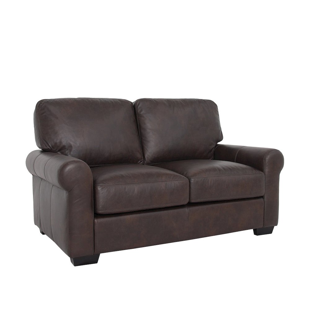 Florentine Top Grain Leather Love Seat - Dark Brown. Picture 1