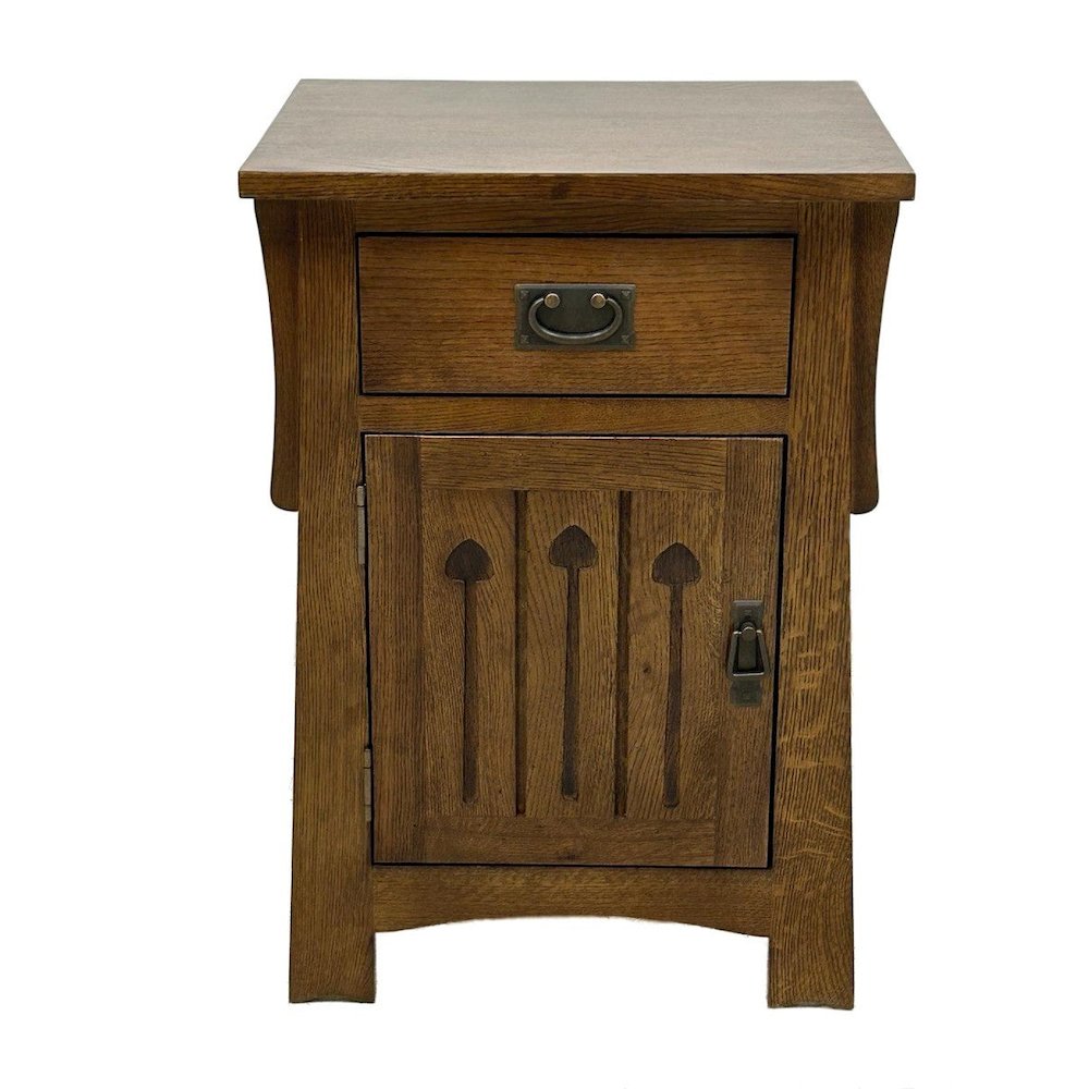 Mission Style Solid Quarter Sawn Oak Keyhole Nightstand - Walnut. Picture 2