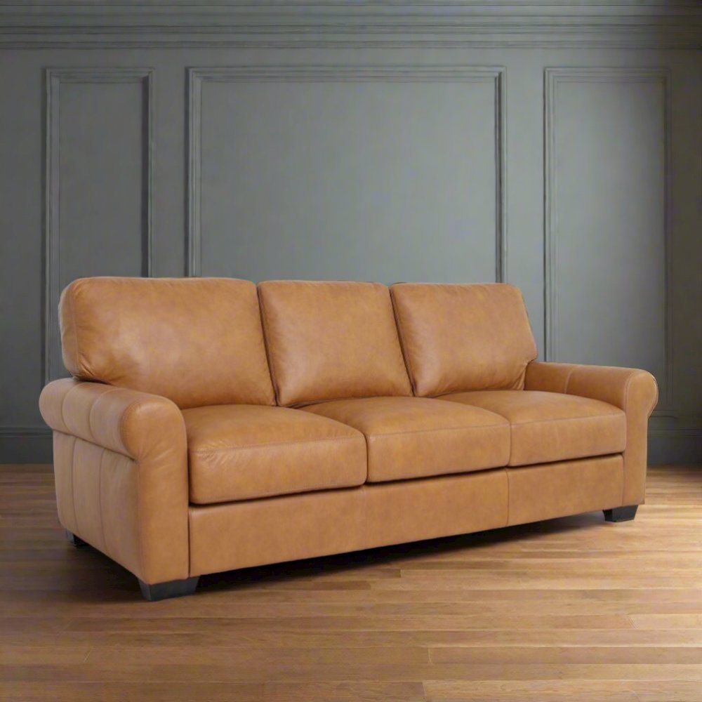 Florentine Top Grain Leather Sofa - Tan. Picture 2