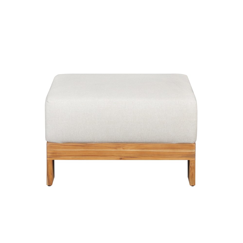 Paradiso Outdoor Solid Teak Wood Ottoman - Gray fabric. Picture 3
