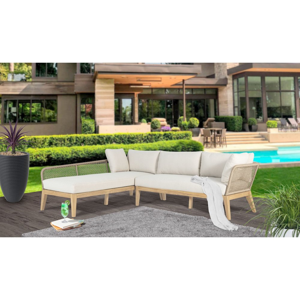 Cypress Teak Wood 2-piece Left Arm Chaise Outdoor Sectional - Beige. Picture 2