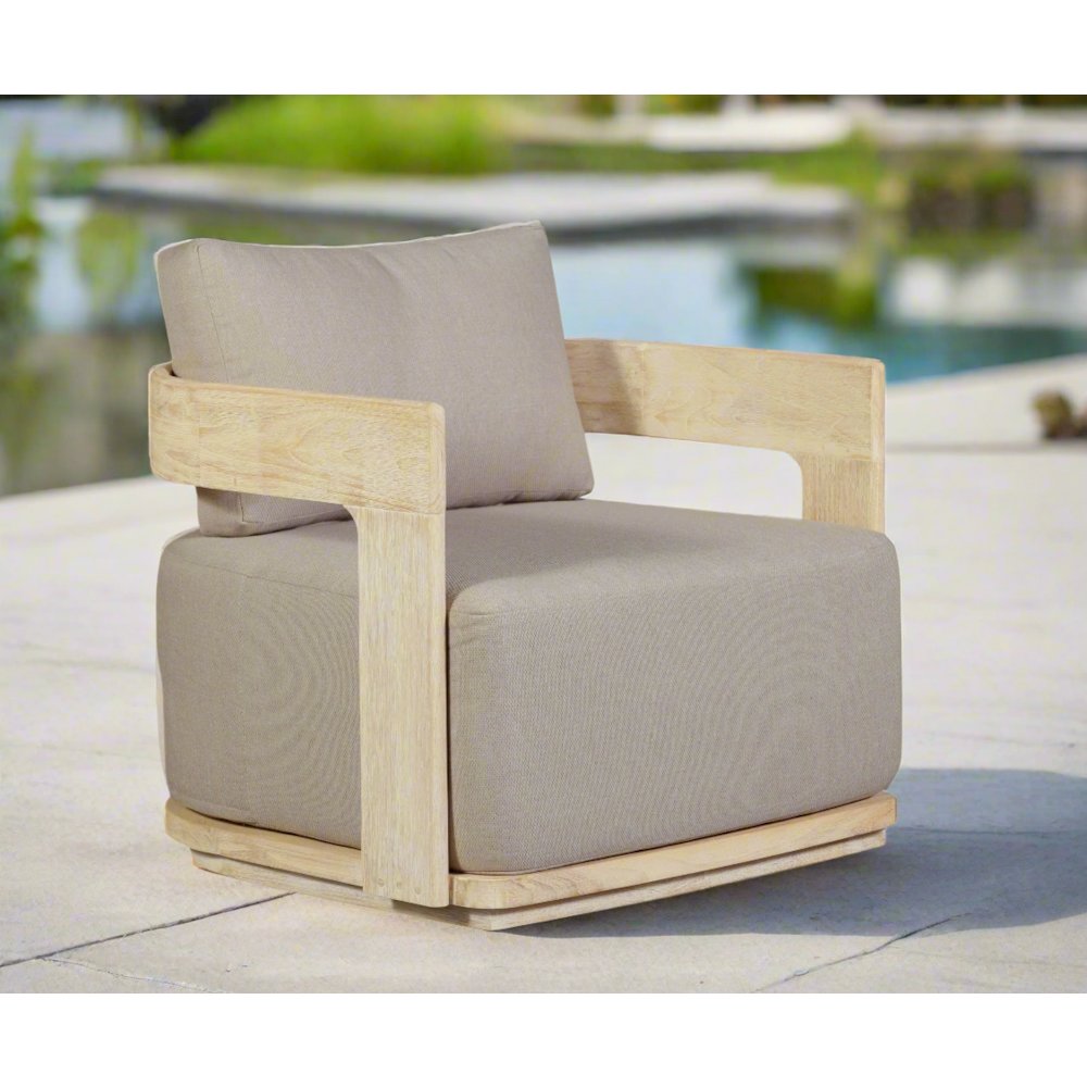 Eclipse Outdoor Solid Teak Wood Chair Natural Look - Gray Fabric. Picture 2