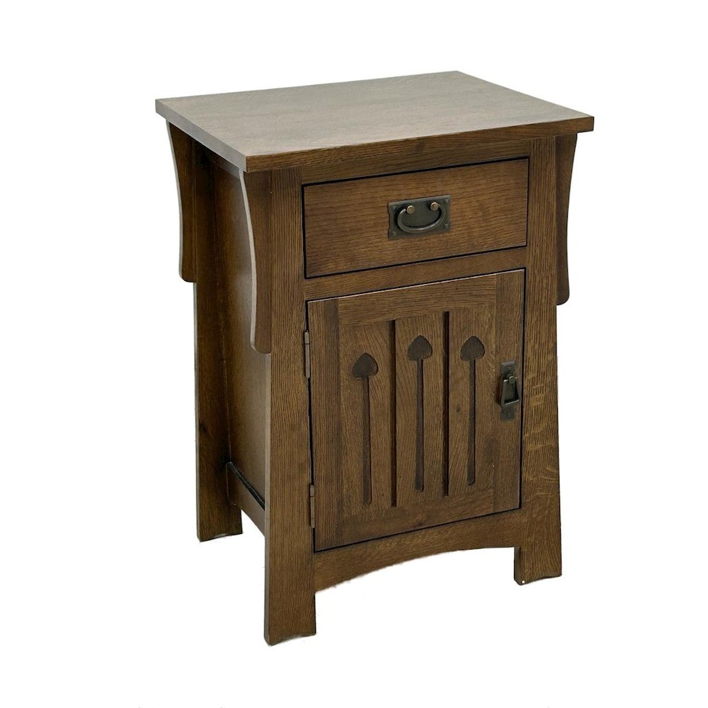 Mission Style Solid Quarter Sawn Oak Keyhole Nightstand - Walnut. Picture 1