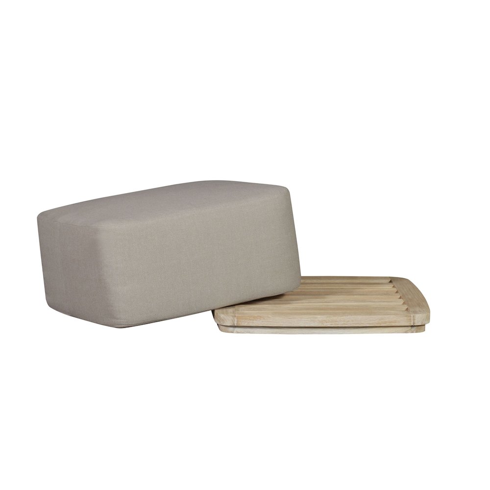 Eclipse Outdoor Solid Teak Wood Ottoman Natural Look - Gray Fabric. Picture 3