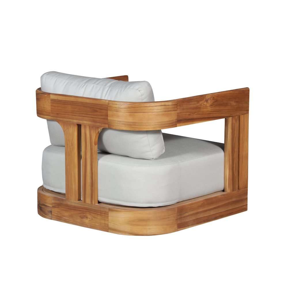 Paradiso Outdoor Solid Teak Swivel Chair - Light Grey Fabric. Picture 3
