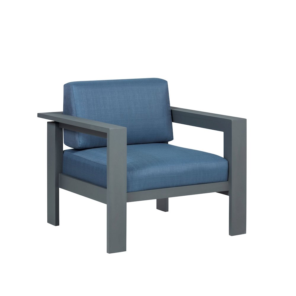 Sardinia Outdoor Arm Chair with Aluminum Metal Frame - Blue. Picture 1