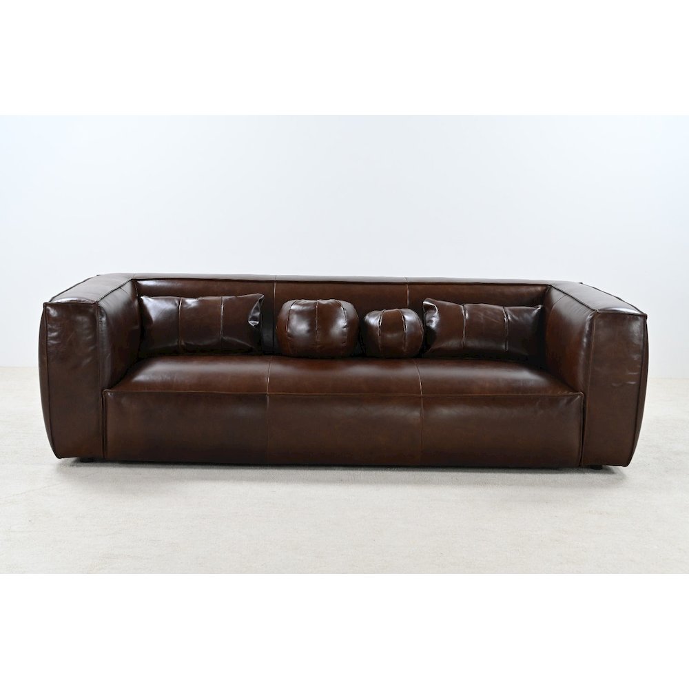 Genavive Top Grain Leather Sofa - Brown. Picture 3