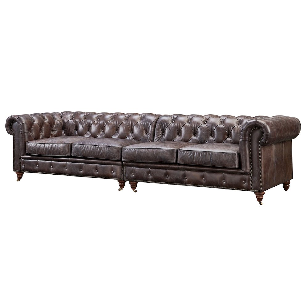 Century Chesterfield Sofa - Dark Brown Leather - 118". Picture 1
