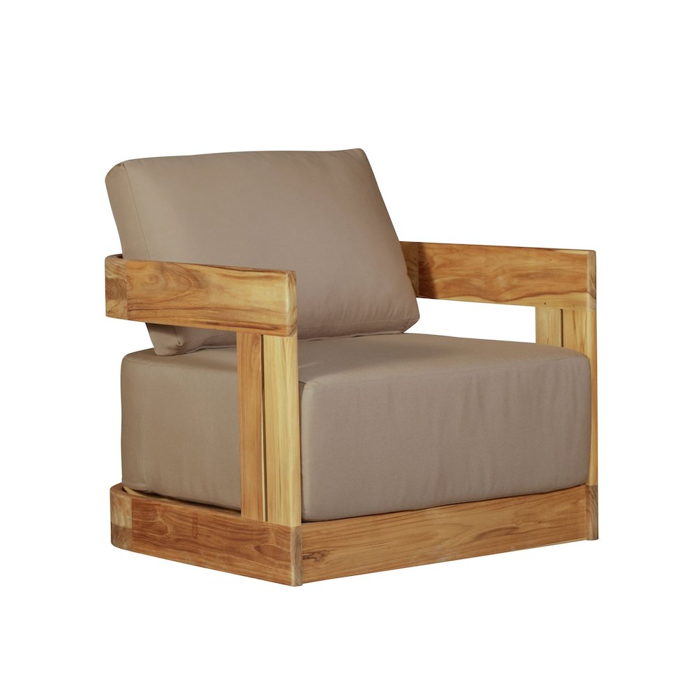 Paradiso Outdoor Solid Teak Wood Revolving Chair - Light Brown Fabric. Picture 3