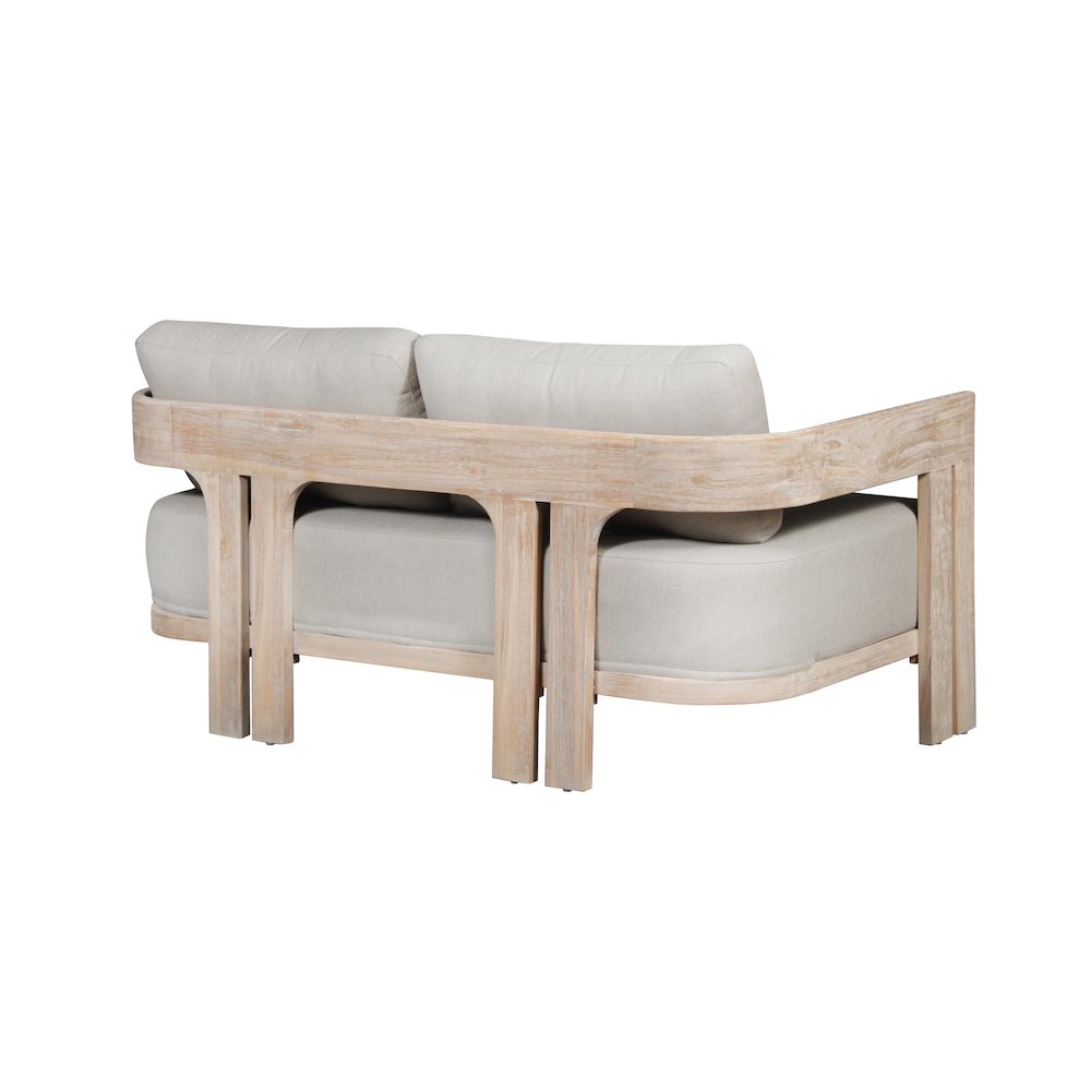 Paradiso Outdoor Solid Teak Wood Love seat Natural Look - Gray Fabric. Picture 4