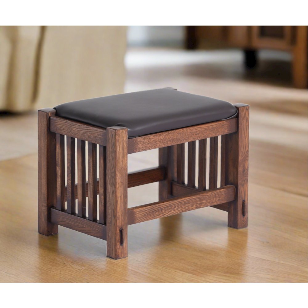 Mission Oak Foot Stool - Spindles Walnut. Picture 2