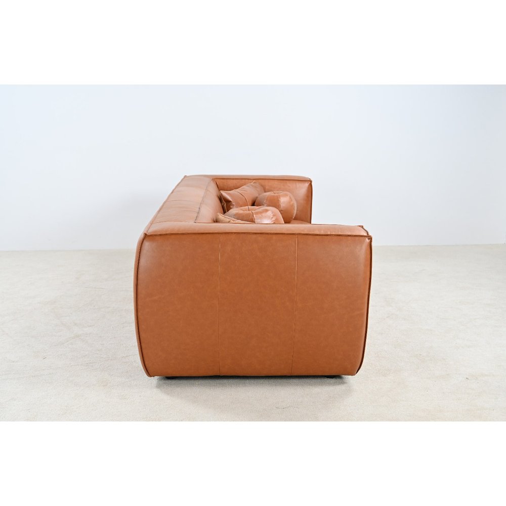 Genavive Top Grain Leather Sofa - Tan. Picture 3