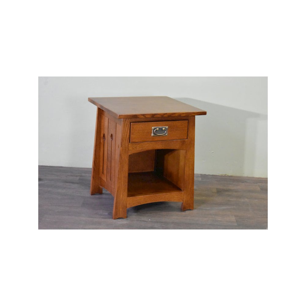 Mission Style Solid Quarter Sawn Oak Keyhole End Table - Michael's Cherry. Picture 3