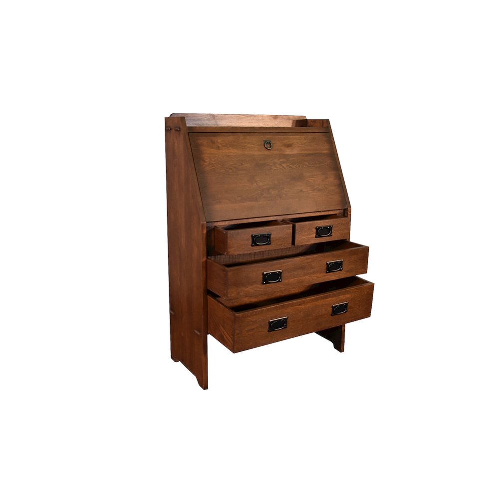 Arts And Crafts Mission Solid Oak Secretary Desk - Dark Brown. Picture 3
