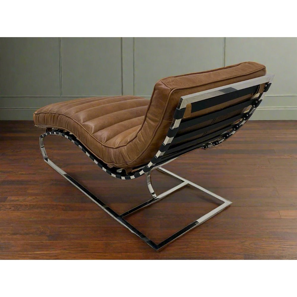 Plano Modern Channeled Leather Chaise Lounge - Light Brown Leather. Picture 5