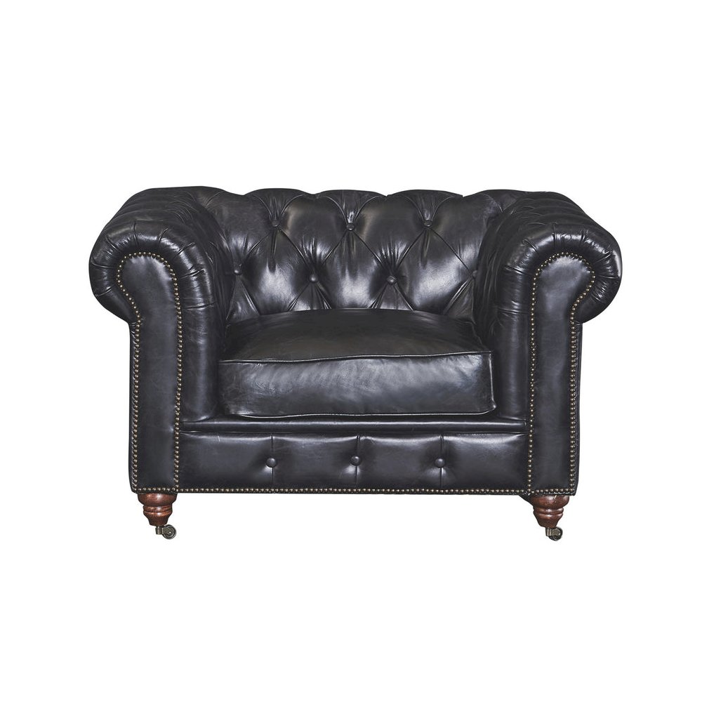 Century Chesterfield Arm Chair - Slate Leather. Picture 2
