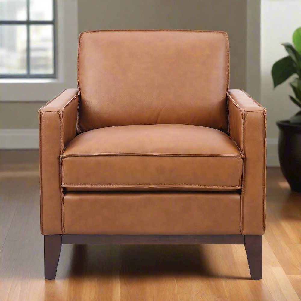 Samhara Top Grain Leather Armchair - Chestnut. Picture 1