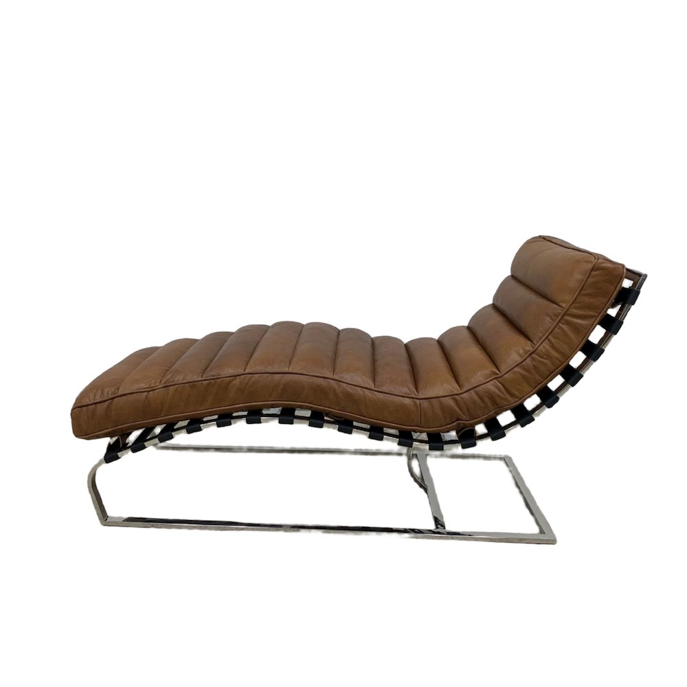 Plano Modern Channeled Leather Chaise Lounge - Light Brown Leather. Picture 1