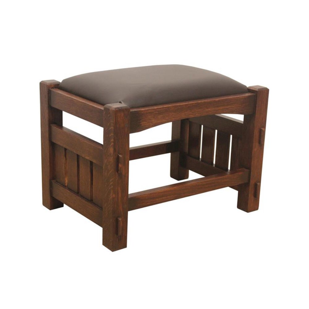 Mission Oak Foot Stool - Wide Spindles - Walnut. Picture 1