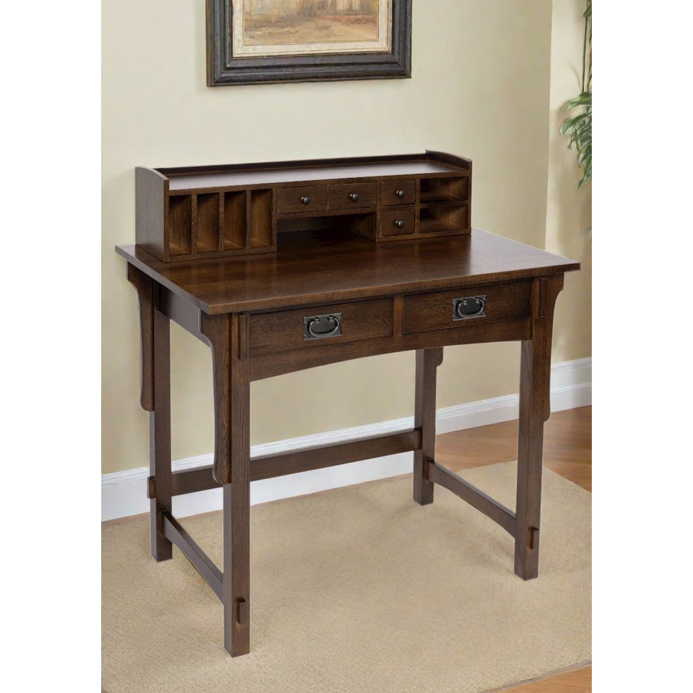 Mission Style Library Table with Removable Organizer - Walnut. Picture 6