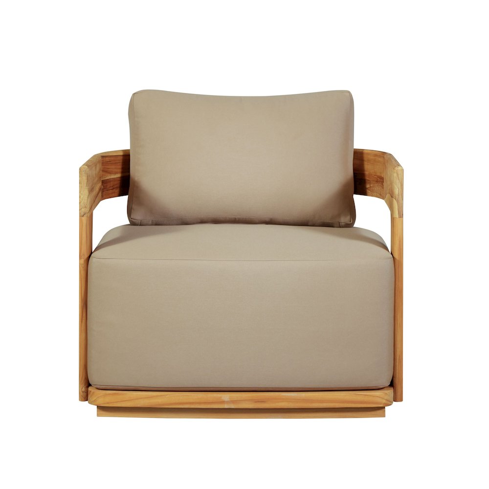 Eclipse Outdoor Solid Teak Wood  Chair - Light Brown Fabric. Picture 1
