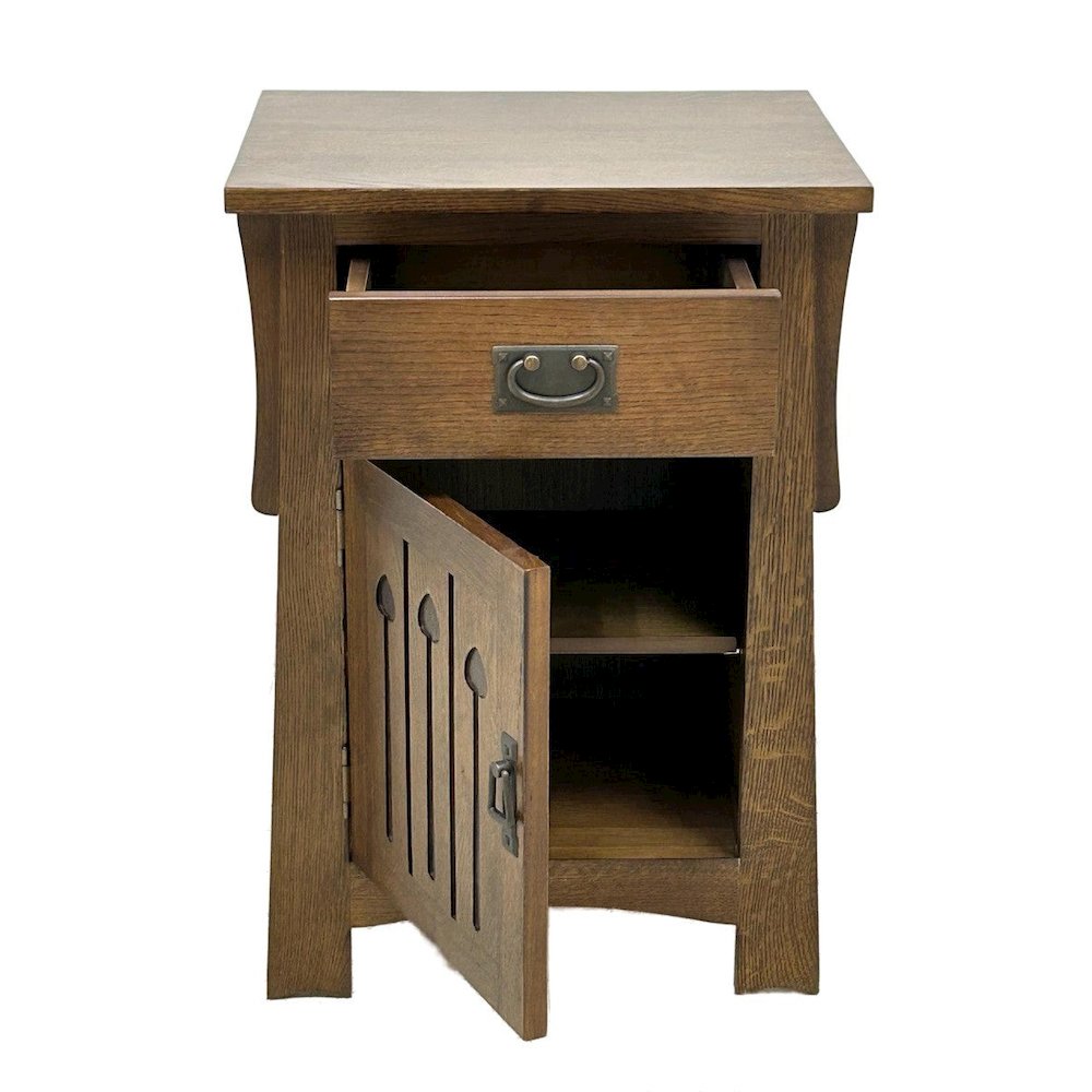 Mission Style Solid Quarter Sawn Oak Keyhole Nightstand - Walnut. Picture 3