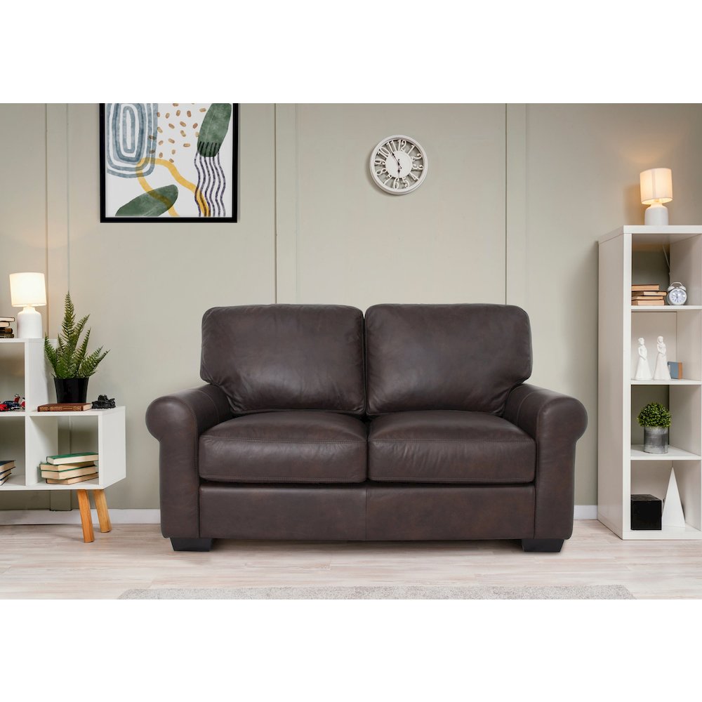 Florentine Top Grain Leather Love Seat - Dark Brown. Picture 2