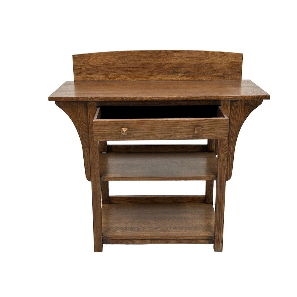 Mission 2 Drawer And Open Shelves Sideboard / Console Table - Walnut. Picture 3