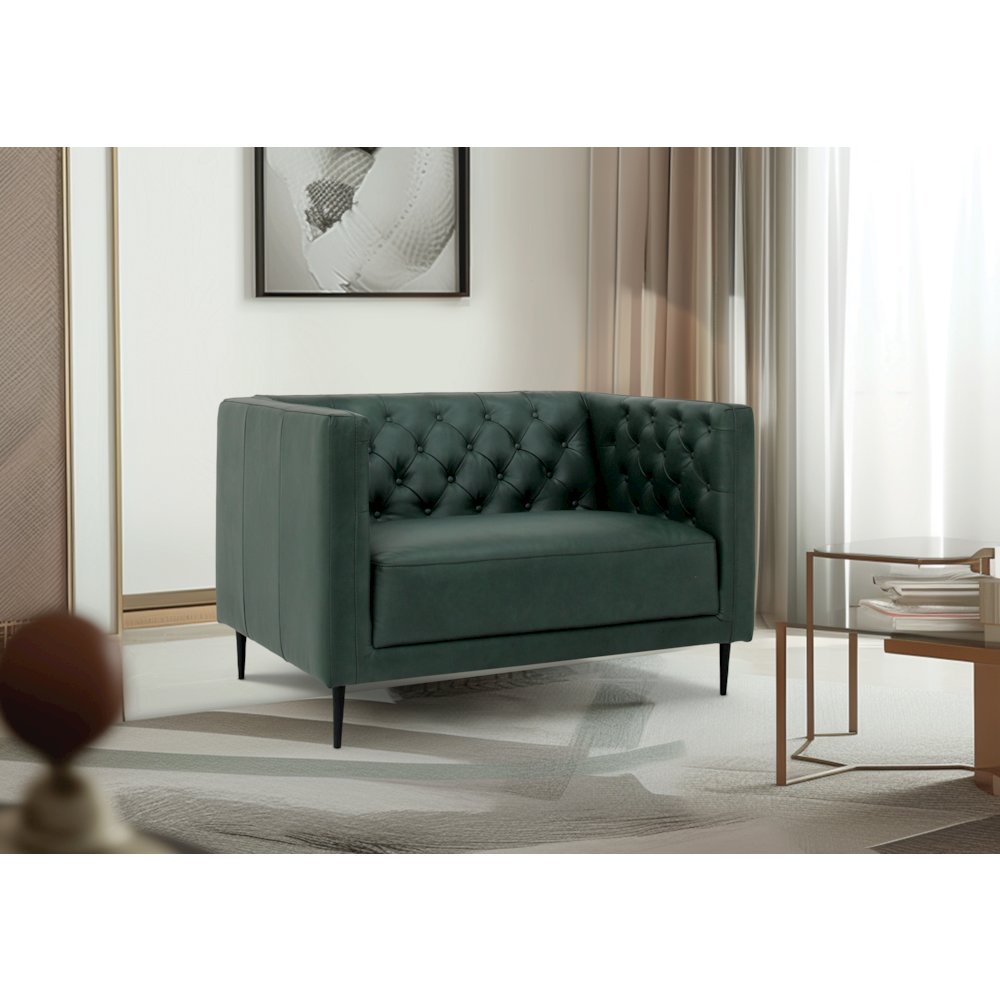 Lucius Top Grain Leather 1.5 Arm Chair - Green. Picture 2
