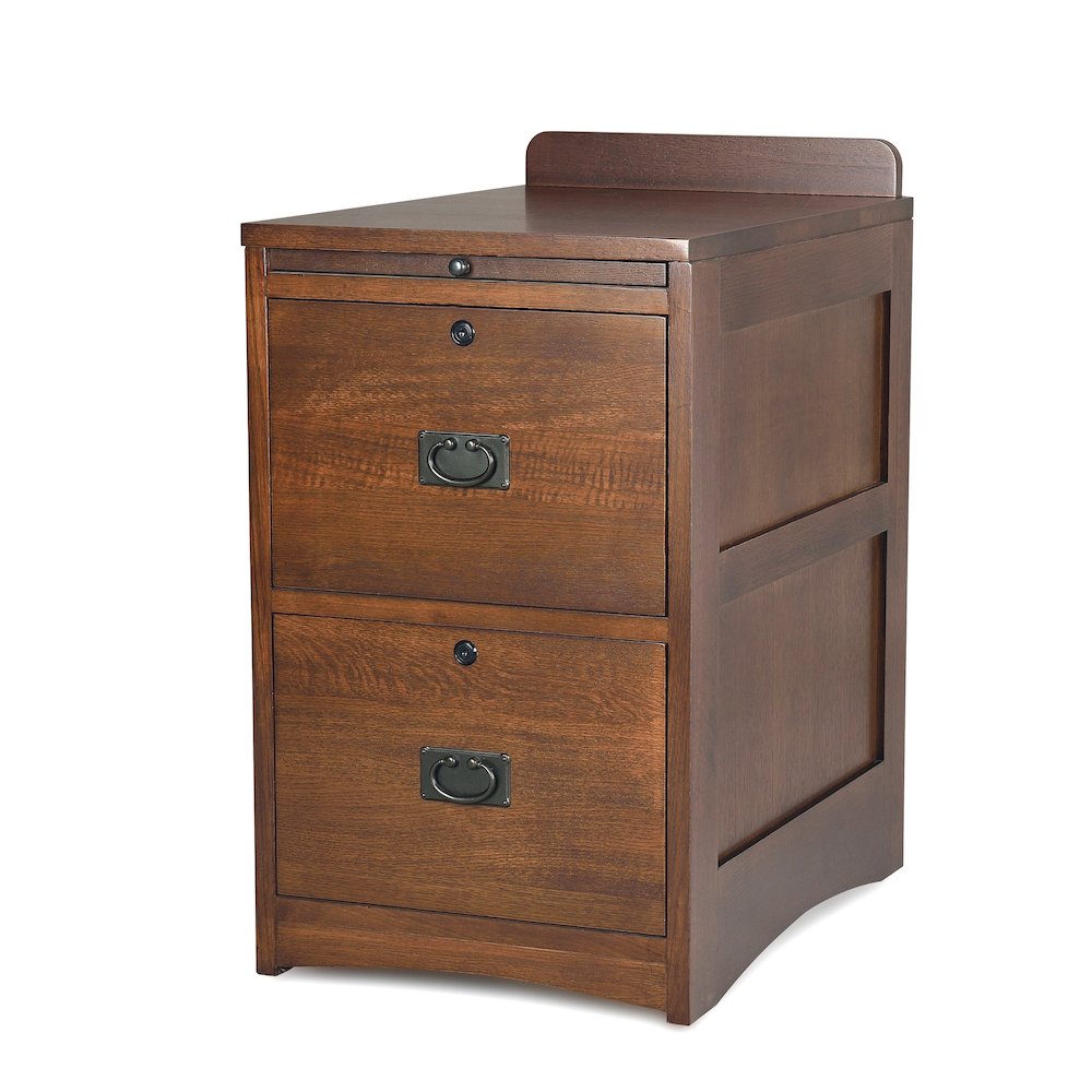 Mission Oak 2 Drawer File Cabinet W/ Writing Tray - Walnut. Picture 1