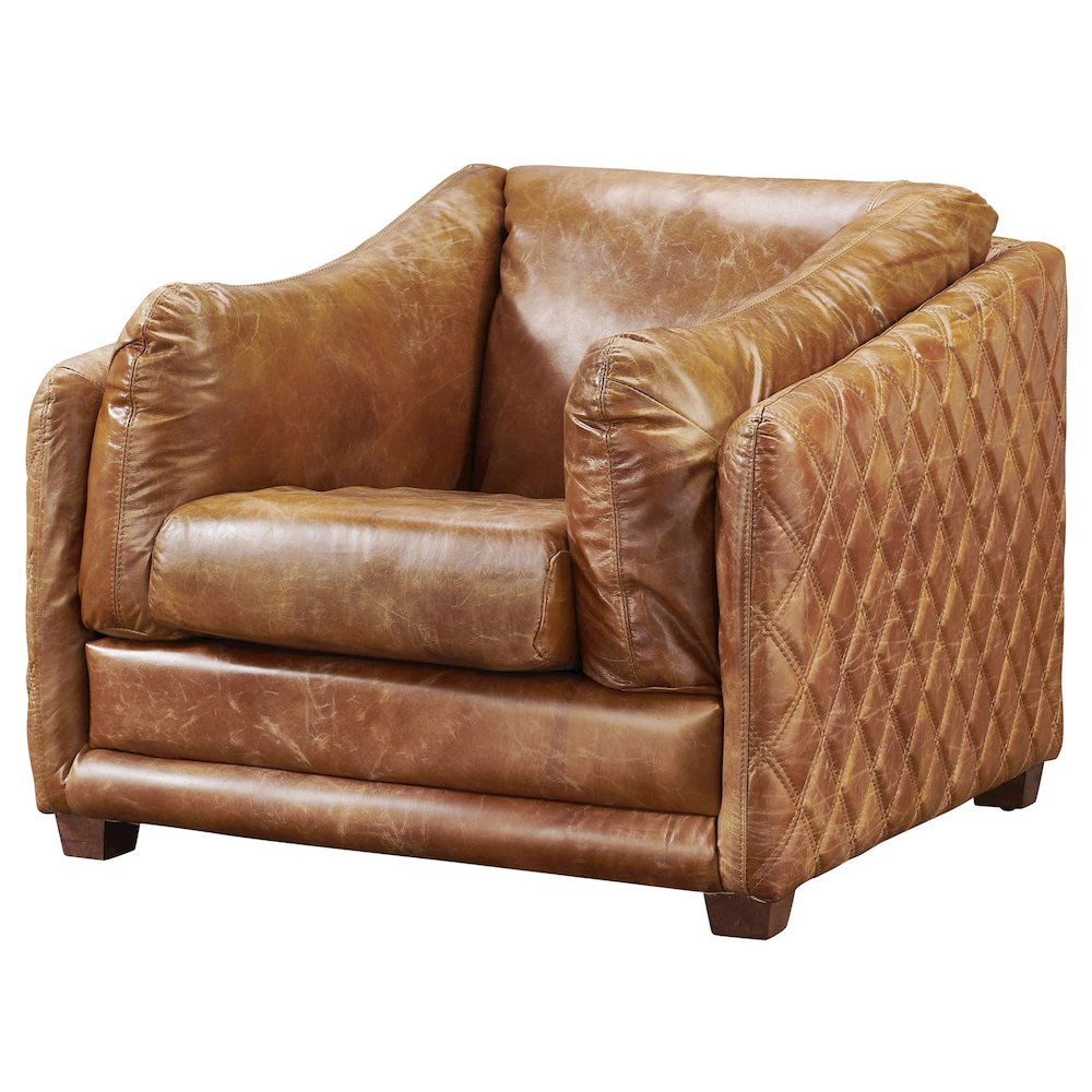 Waco Rustic Modern Arm Chair - Light Brown Leather. Picture 2