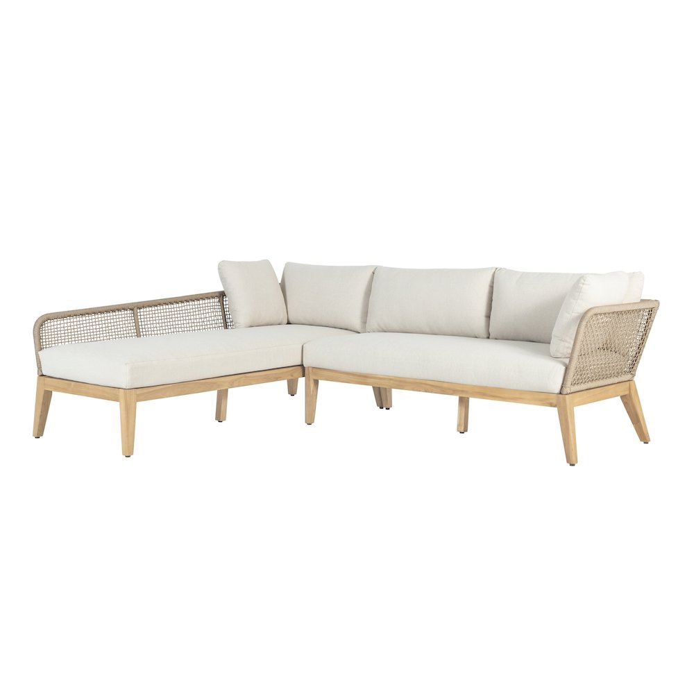 Cypress Teak Wood 2-piece Left Arm Chaise Outdoor Sectional - Beige. Picture 1