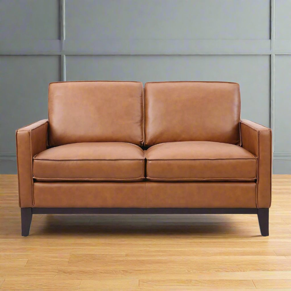 Samhara Top Grain Leather Love Seat - Chestnut. Picture 3