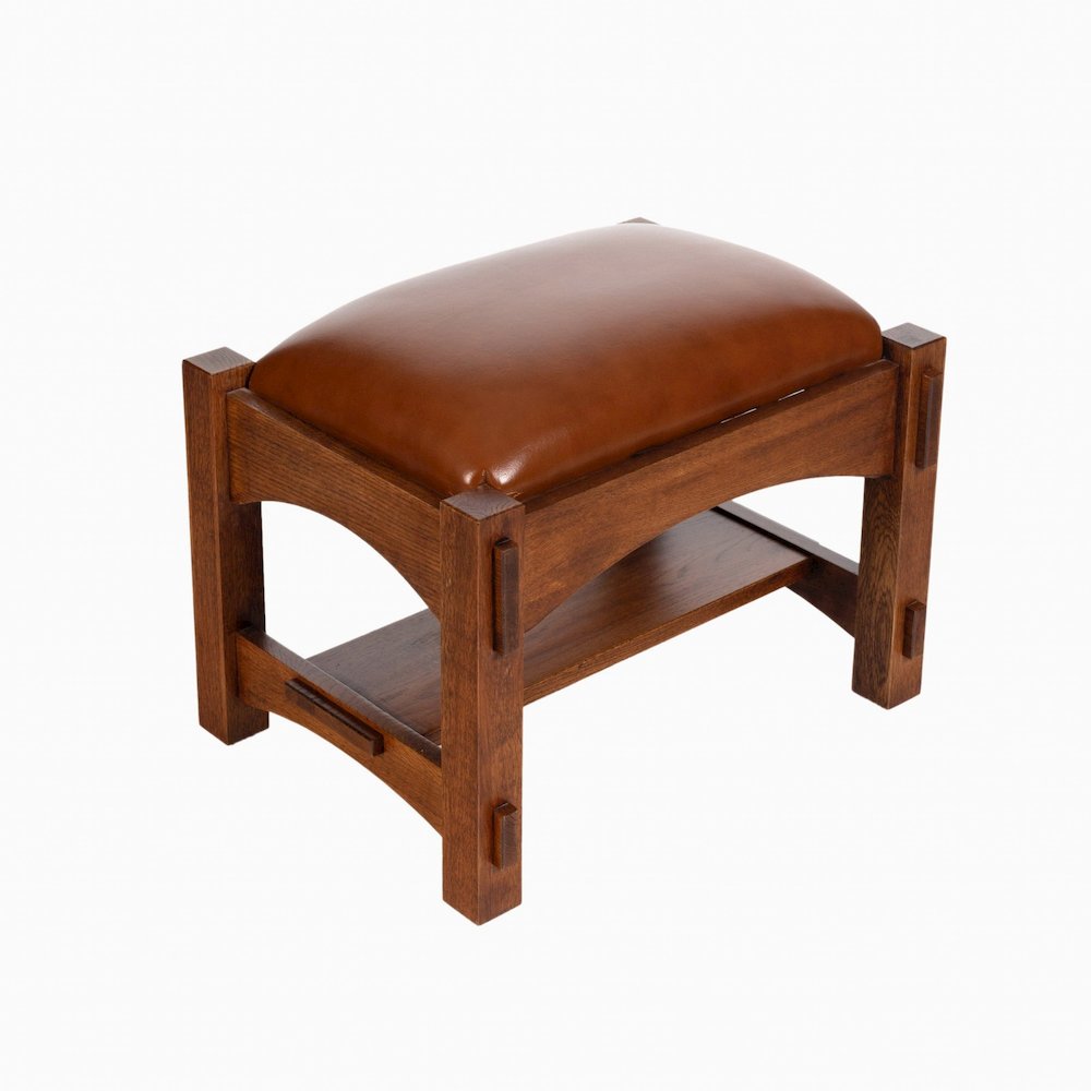Craftsman / Mission Mortise and Tenon Foot Stool - Russet Brown Leather. Picture 1